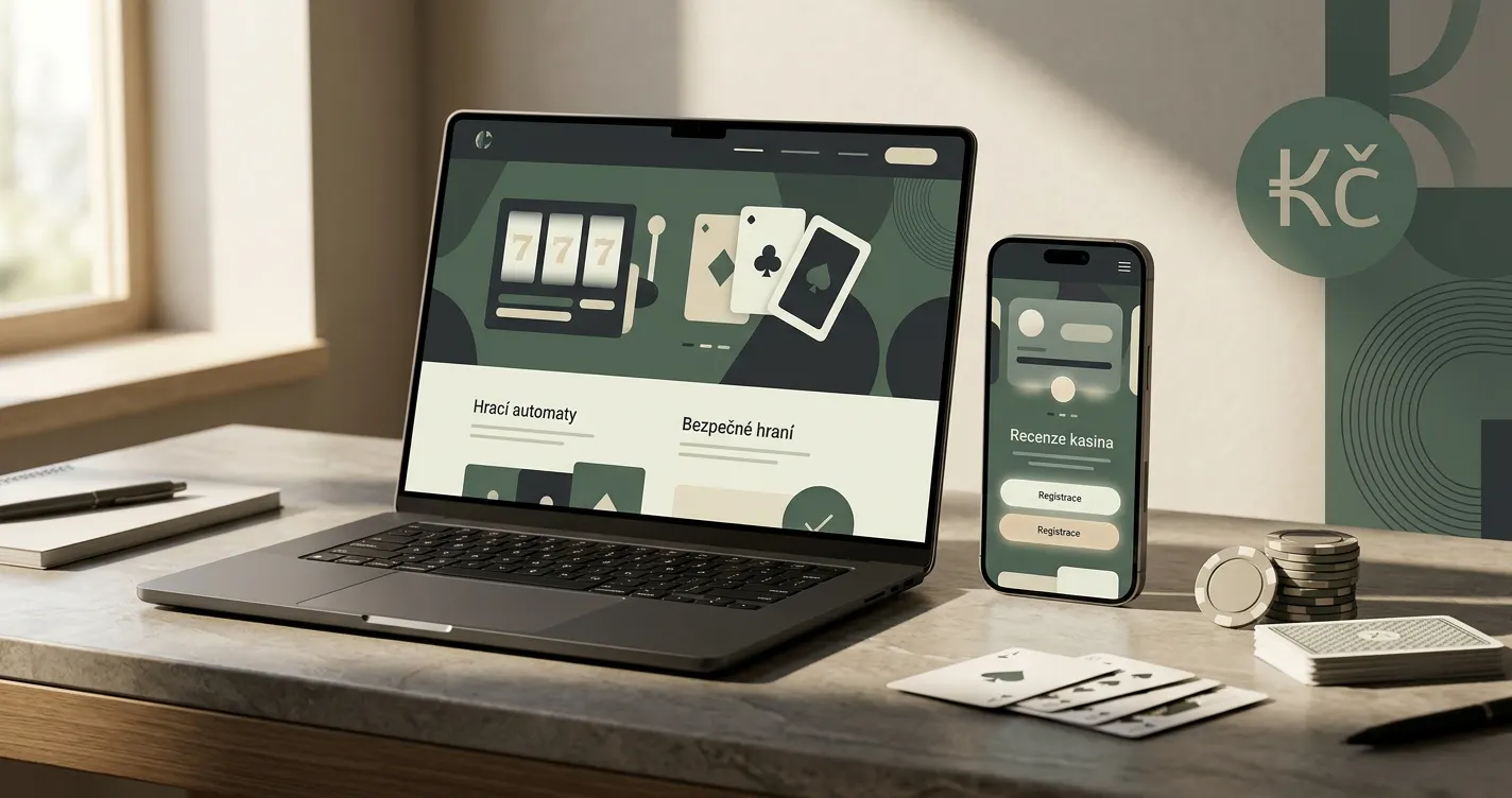 Online kasino na notebooku a telefonu s motivem českého prostředí